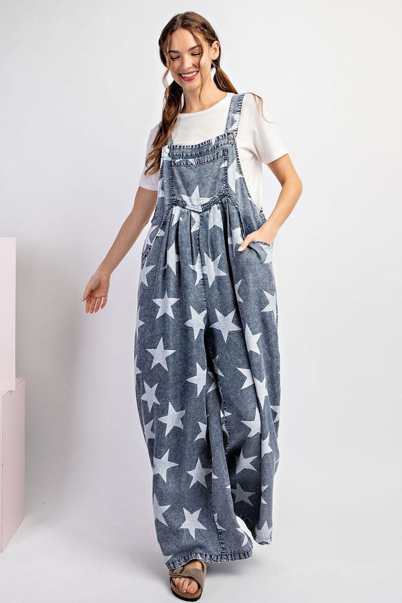 Mineral Washed Star Print Overalls