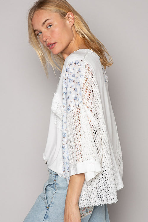 Off White Relaxed Fit Floral Print Sleeve Top