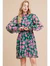 Hunter Green Textured Flower Print Dress
