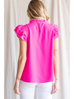 Frill Neck Ruffle Cap Sleeve Top