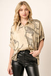 Leopard Print Satin Dolman Sleeve Blouse