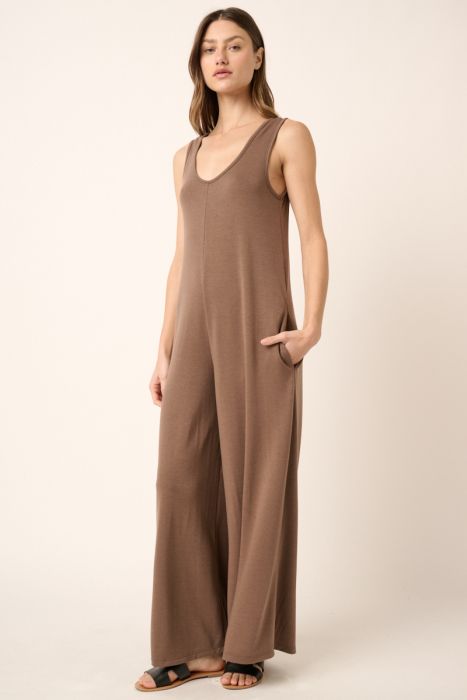 Dark Mocha Scoop Neck French Terry Jumpsuit