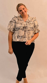 Two Tone Toile Print Top