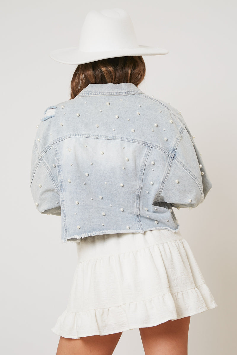 Pearl Detailed Crop Jean Jacket