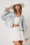 Pearl Detailed Crop Jean Jacket