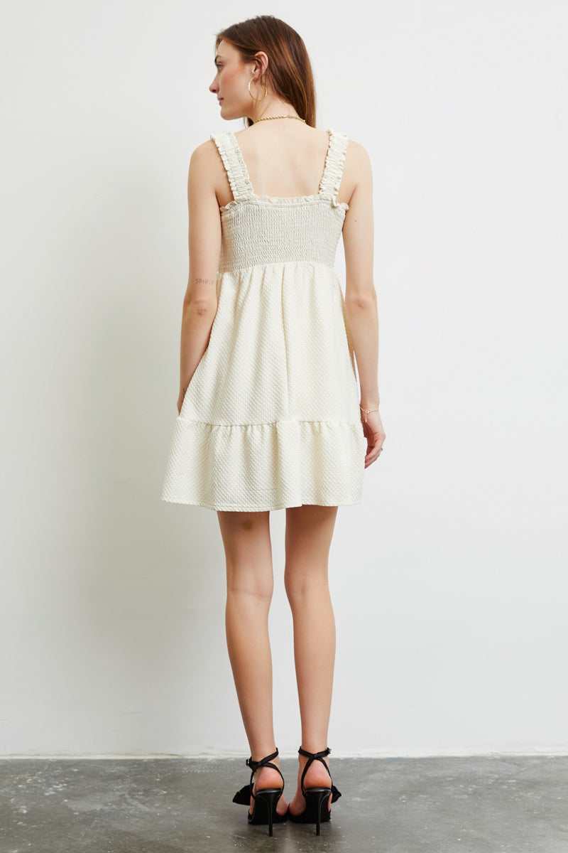 Pearl Ruffle Strap Mini Dress