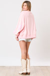 Pink Sequin Ribbon Embroidery Sweatshirt