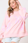 Pink Sequin Ribbon Embroidery Sweatshirt