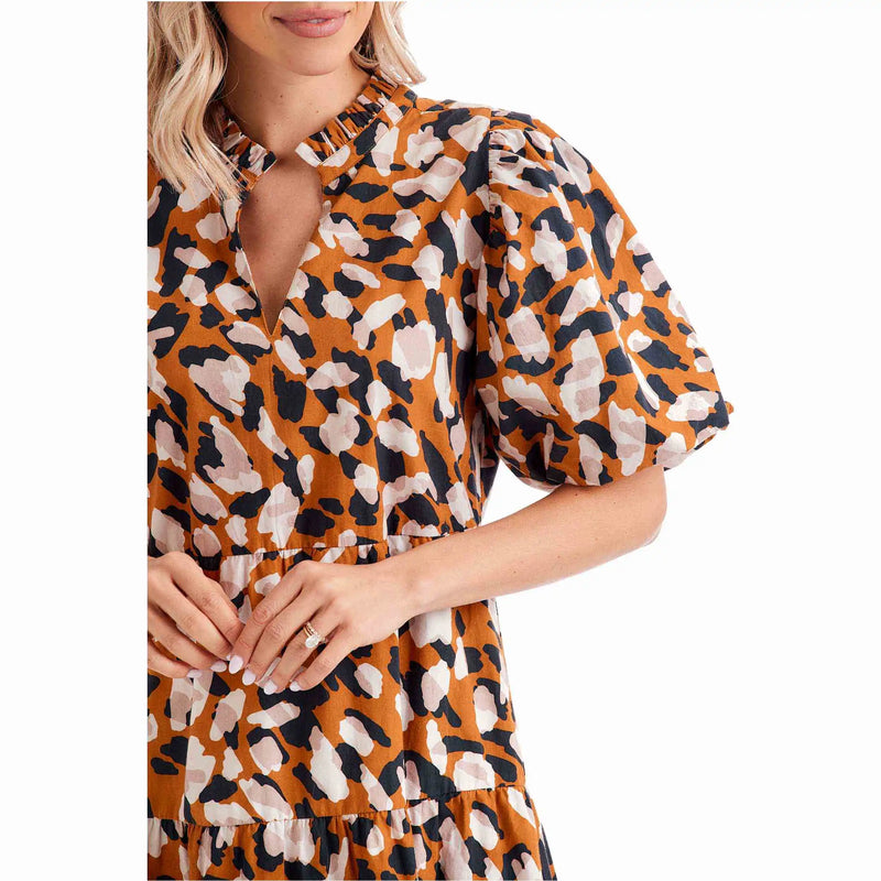 Tan Abstract Christine Midi Dress
