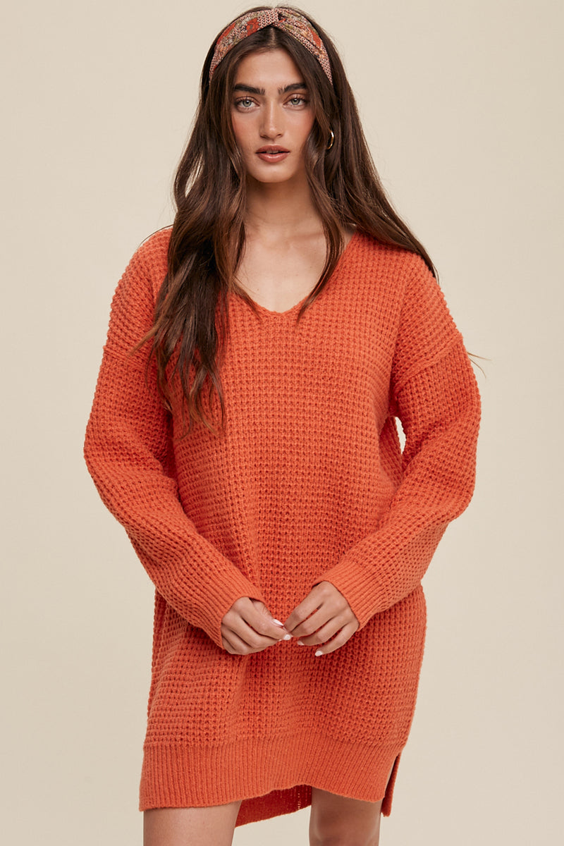 Carrot Slouchy V-Neck Ribbed Sweater
