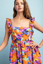 Tangerine Floral Print Maxi Dress
