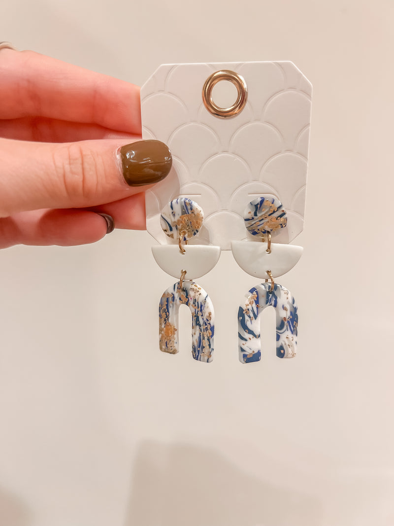 Navy and Gold Clay Earrings