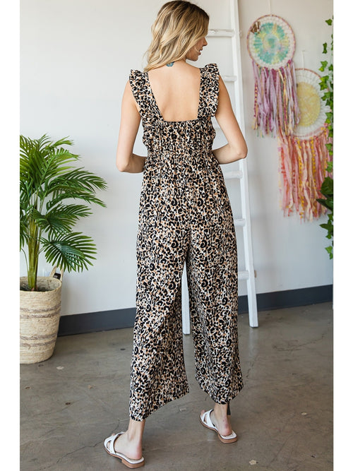 Taupe/Black Leopard Print Jumpsuit