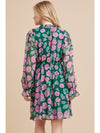Hunter Green Textured Flower Print Dress