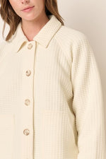 Cream Waffle Knit Button Shirt Jacket