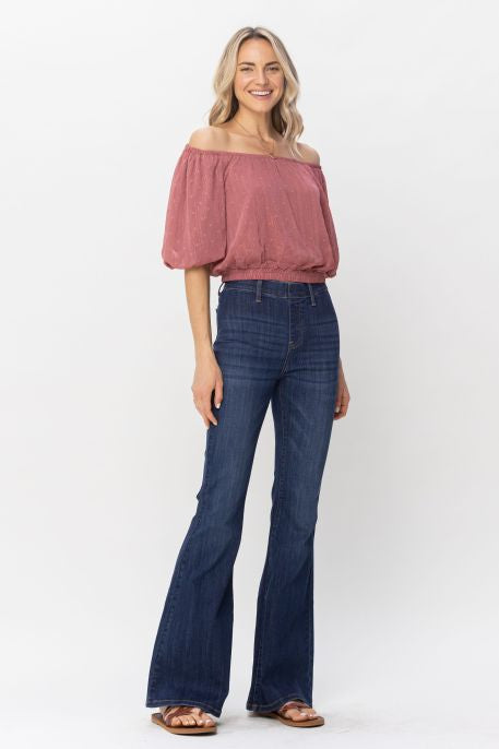 Judy Blue High Waist Pull On Flare Jeans