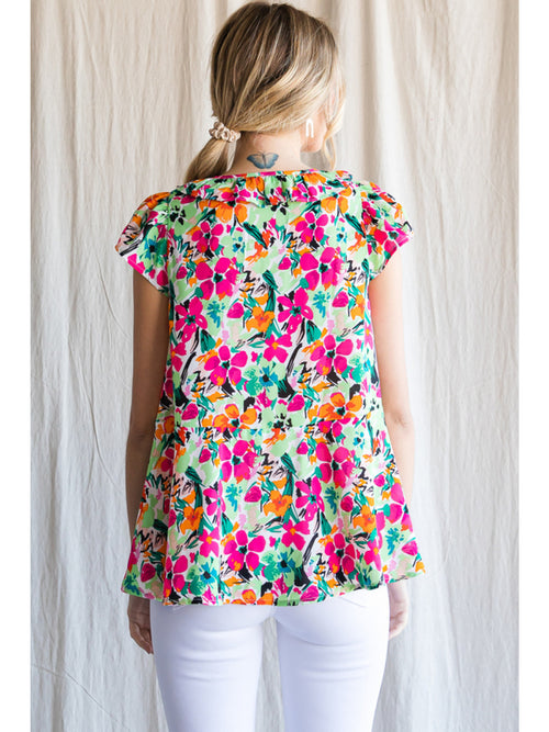 Green Floral Print Peplum Top