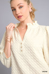 Cream Textured V-Notched Ruffle Top