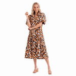 Tan Abstract Christine Midi Dress