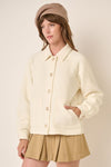 Cream Waffle Knit Button Shirt Jacket