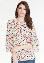 Dot Print Ruffle Sleeve Knit Top