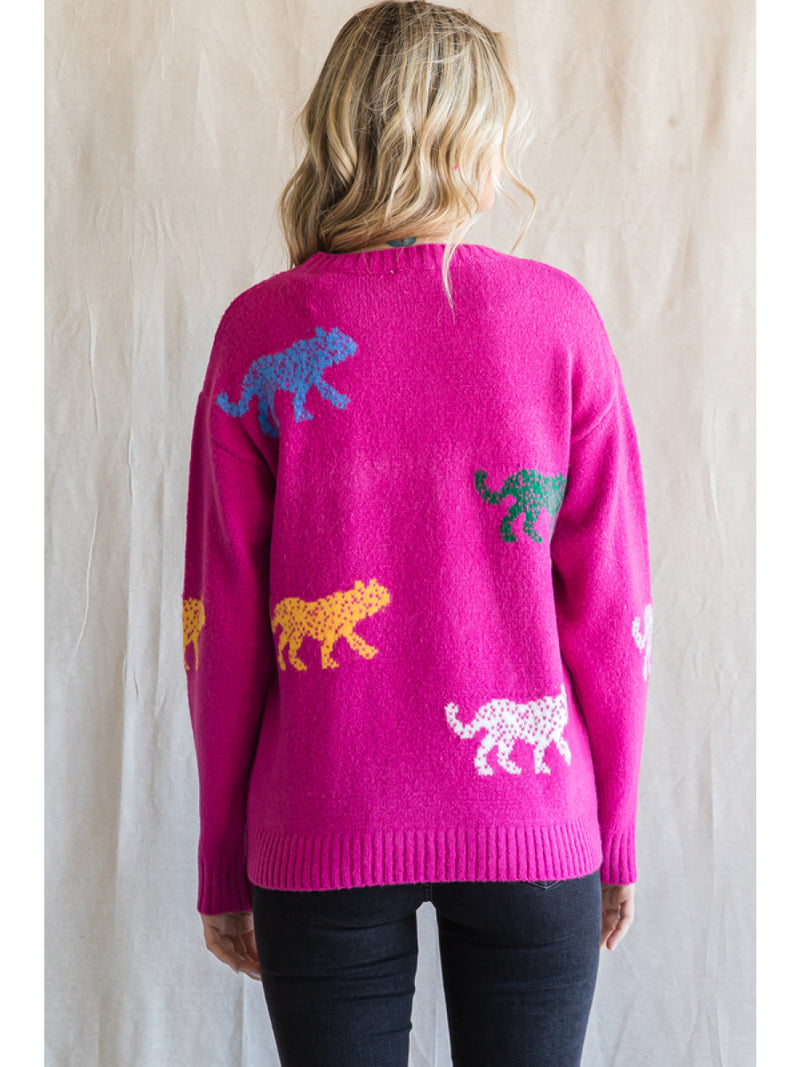 Magenta Animal Print Sweater