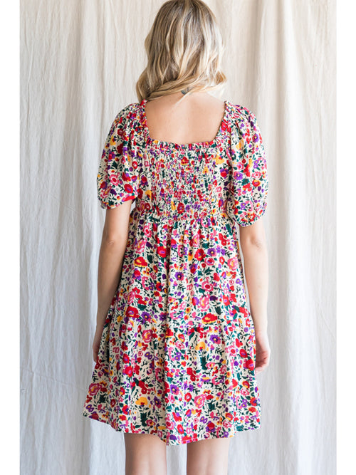 Cream Floral Print Dress