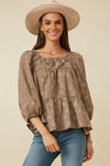 Taupe Brushed Floral Puff Sleeve Top