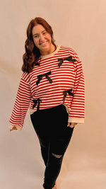 Red/White Stripe Bow Sweatshirt