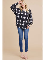 Black/White Dot Print Long Sleeve Top