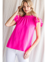 Frill Neck Ruffle Cap Sleeve Top