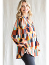 Abstract Print Mock Neck Top