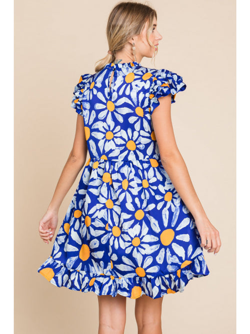 Blue Daisy Print Dress