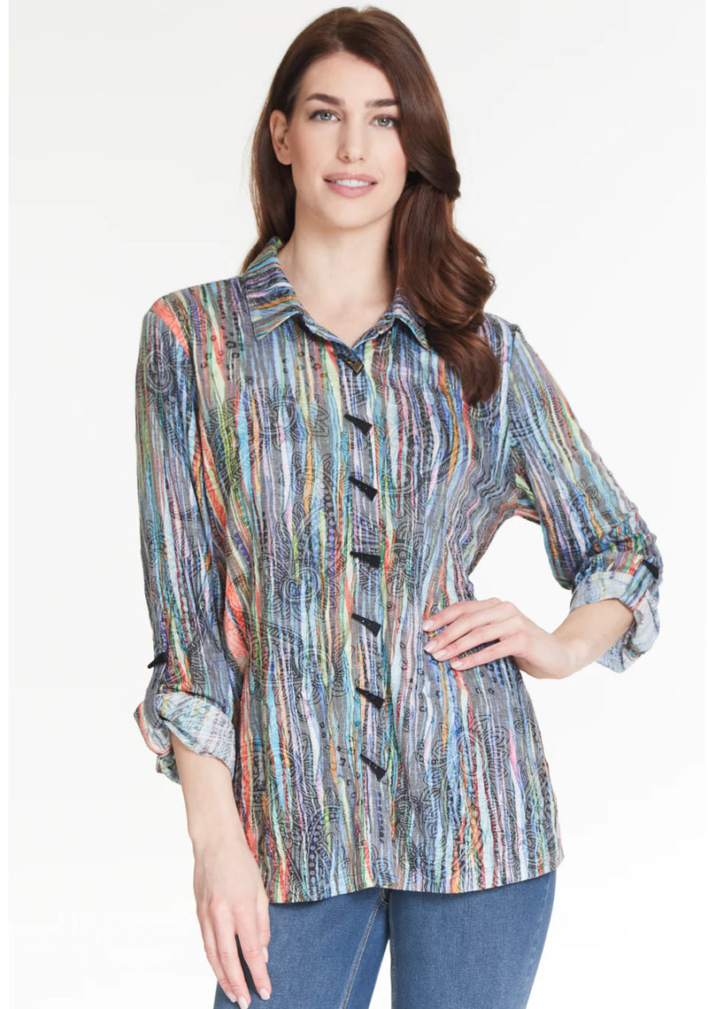 Multi Print Button Front Hi-Lo Shirt