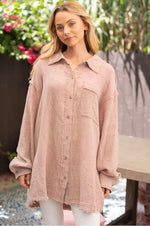 Dusty Rose Long Gauze Button Top