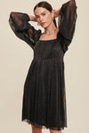 Black Glitter Mesh Square Neck Dress
