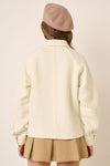 Cream Waffle Knit Button Shirt Jacket