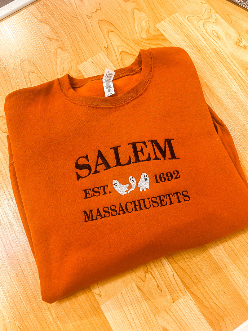 Orange Salem Ghost Embroidered Sweatshirt