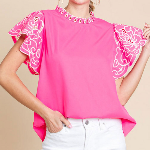 Top with Embroidered Cap Sleeves