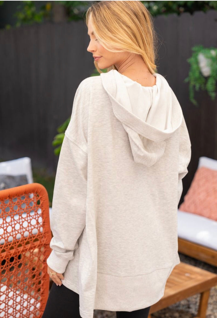 Heather White Knit Hoodie Pullover