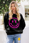 Black Happy Face Fleece Sweatshirt