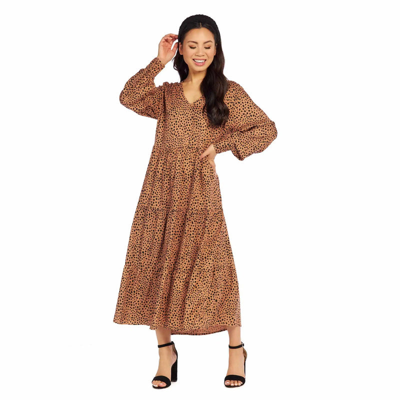 Tan Petal Tiered Maxi Dress