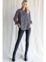 Multi Colored Animal Print Frill Neck Top