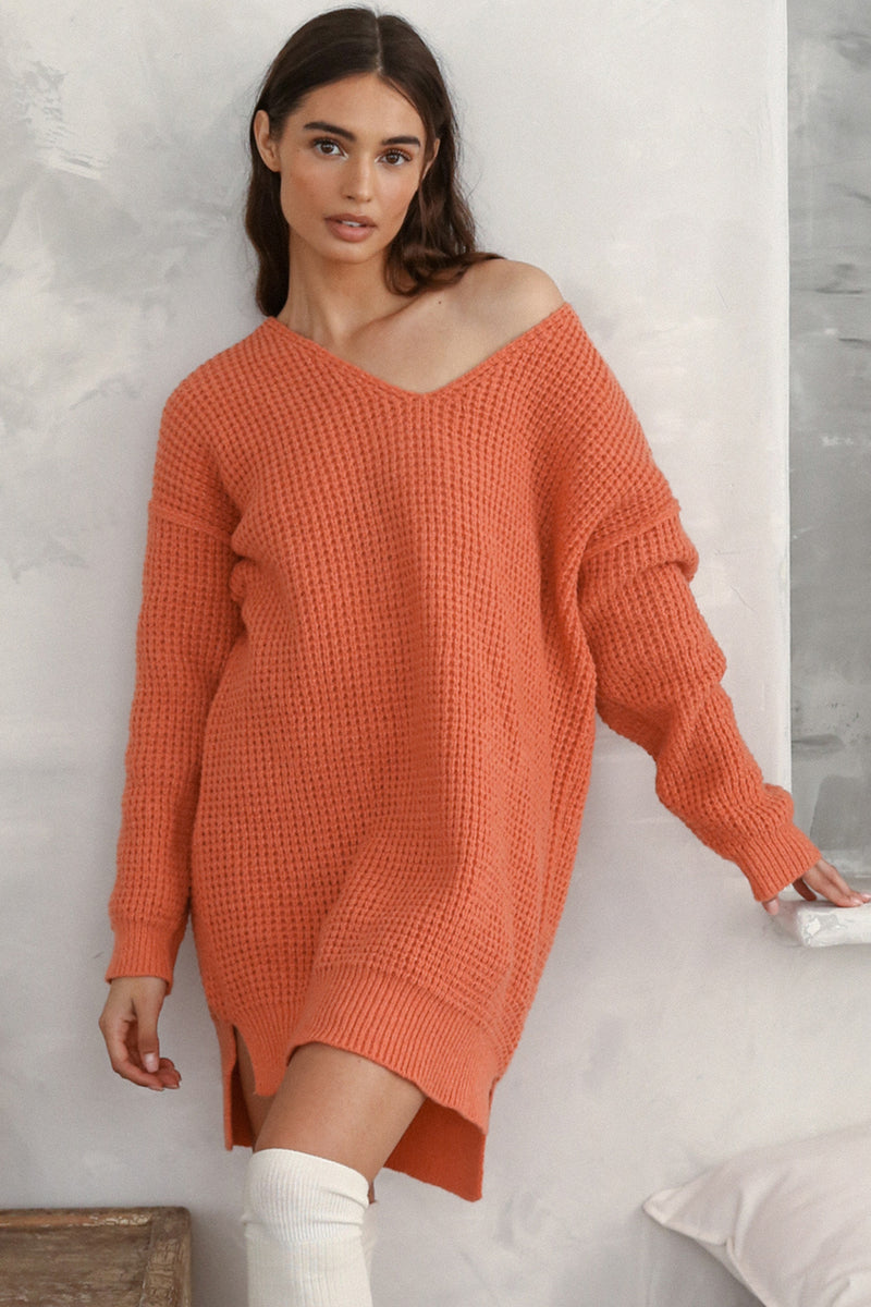 Carrot Slouchy V-Neck Ribbed Sweater