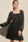 Black Glitter Mesh Square Neck Dress