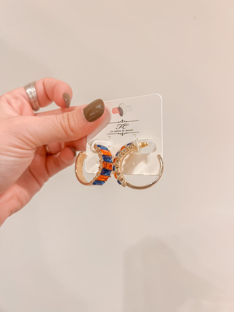 Navy/Orange Studded Hoops