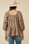 Taupe Brushed Floral Puff Sleeve Top