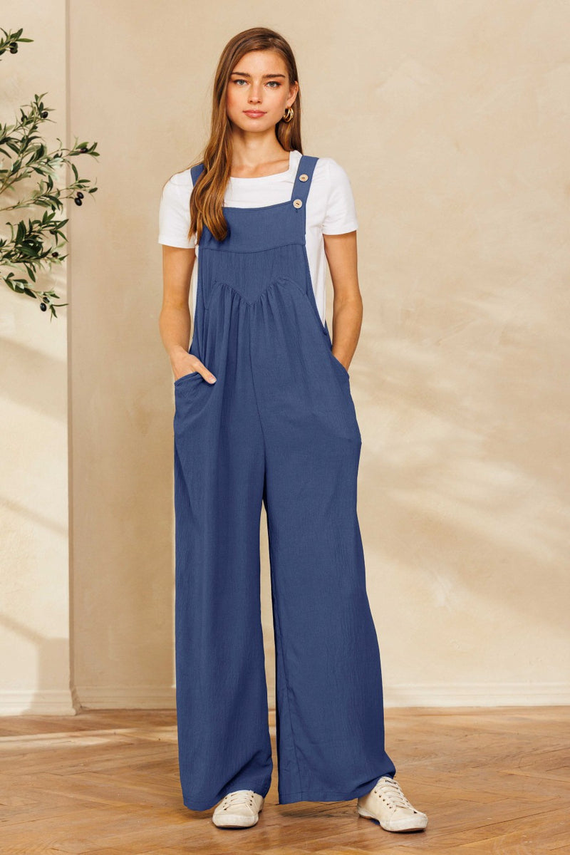 Solid Button Sling Jumpsuit