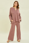 Mauve Textured Wide Leg Sweater Pants