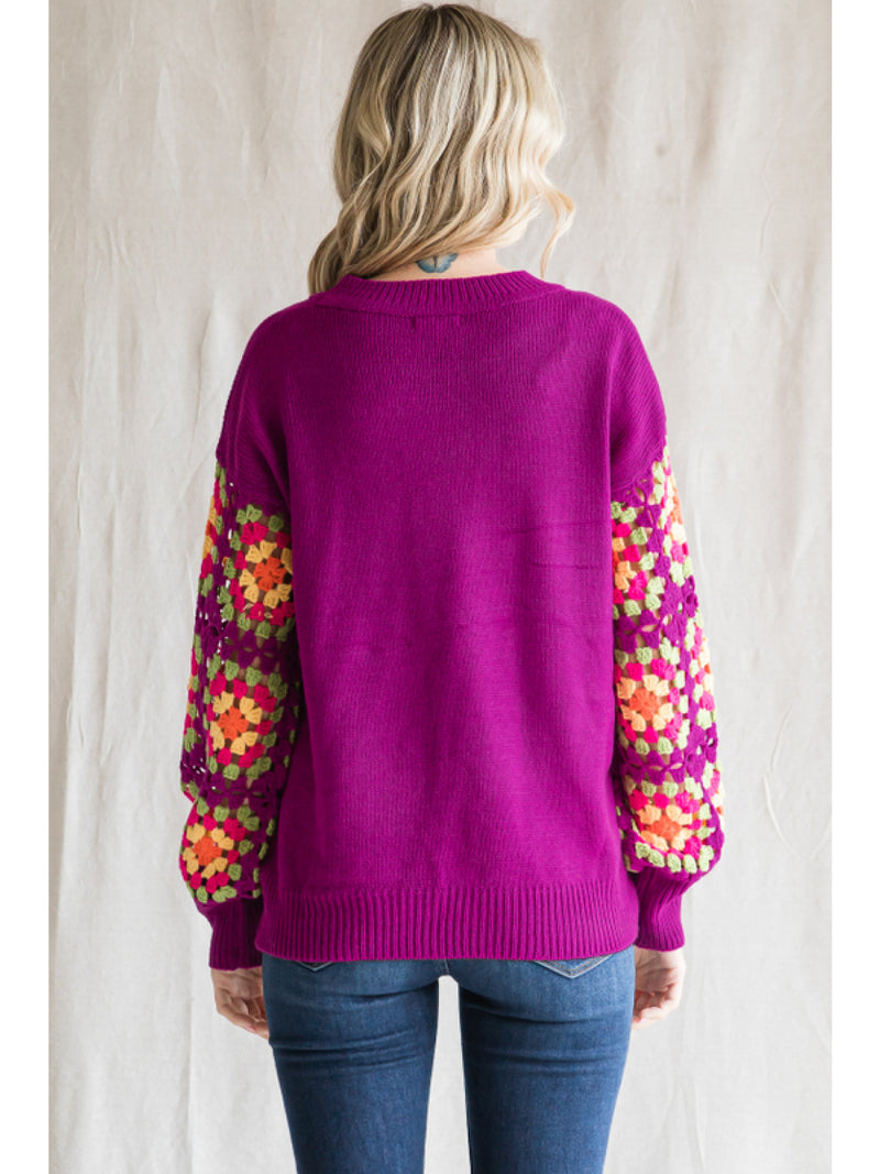 Magenta Crochet Sleeve Sweater